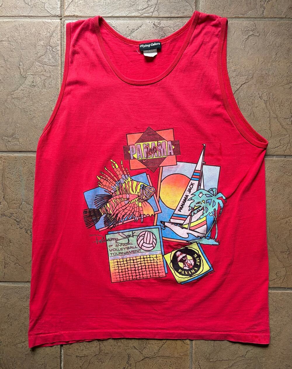 Vintage Panama Jack Tank Top XL Tropical Lionfish Sailboat Graphic 90s Beach